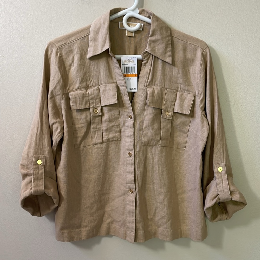 Michael Kors Linen Blend 3/4 Cuff Sleeve Blouse Sz S - Picture 2 of 12